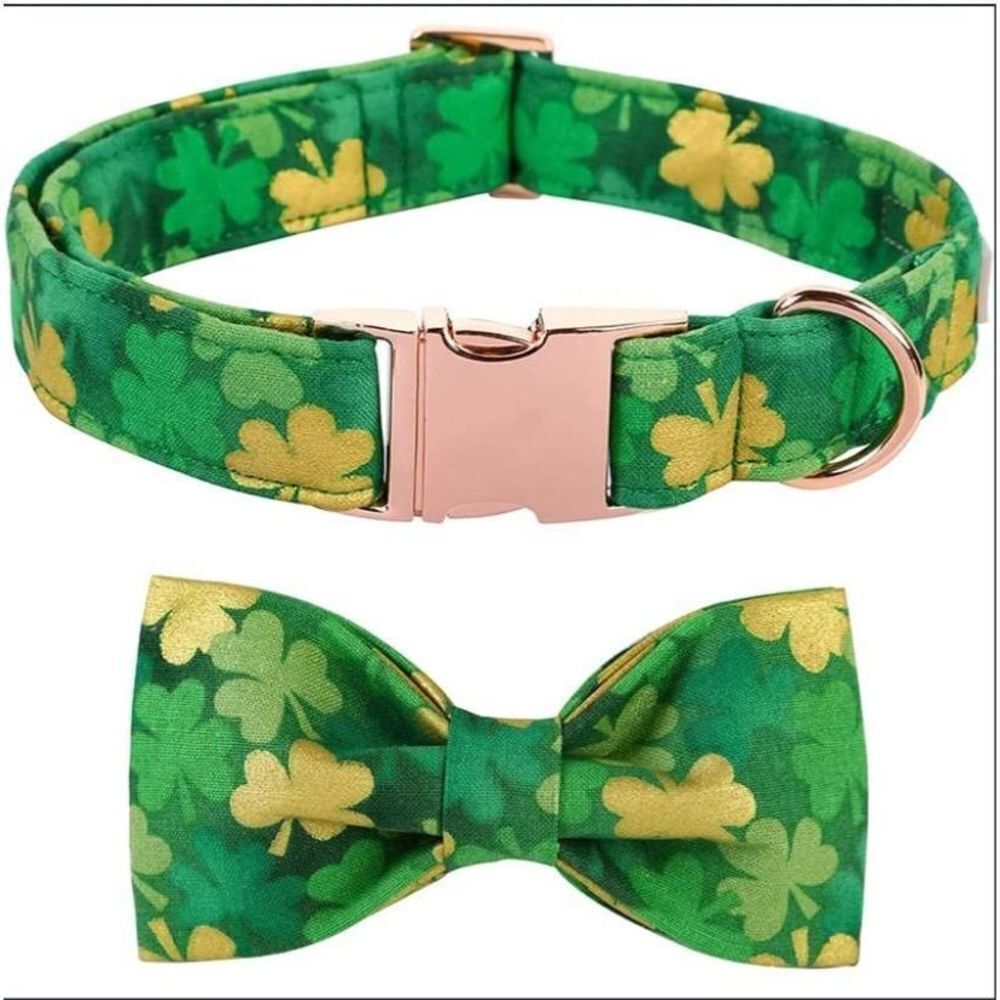 Shamrock Irish St.Patrick Pet Collar Bowtie Adjustable Size Small Dog Collar NEW